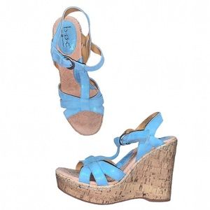 Y2K Blue Glitter Cork Wedged Heels